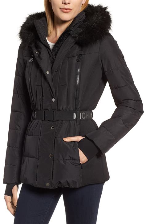 michael kors faux fur trimmed puffer jacket|Michael Kors packable puffer jacket.